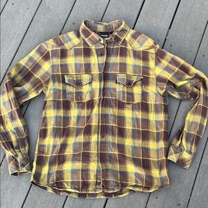 Kavu Men’s Yellow and Brown Plaid Flannel Shirt size L